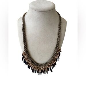 Stella & Dot Bora Fringe Necklace Gold & Black